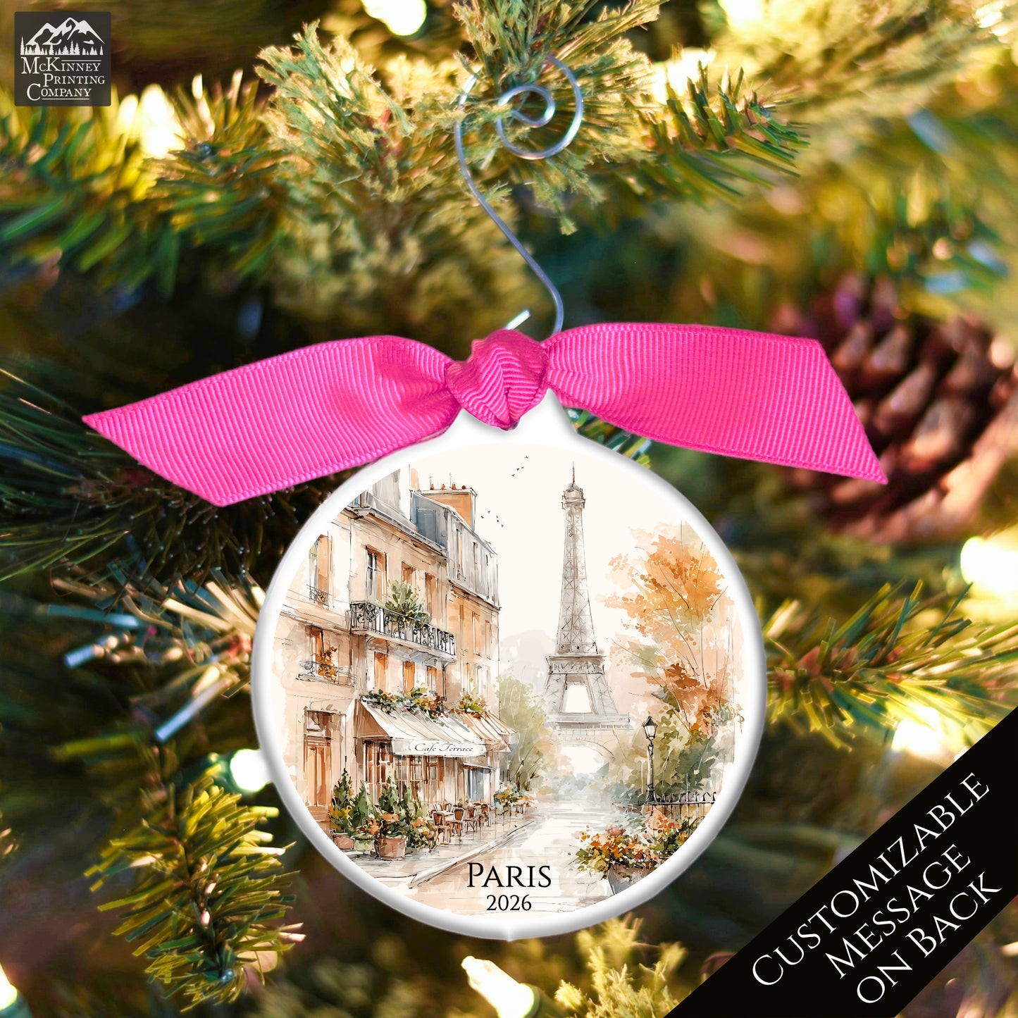 Paris Ornament - France, Eiffel Tower, Christmas, Vacation, Gift, Custom, Personalized, Souvenir, Keepsake