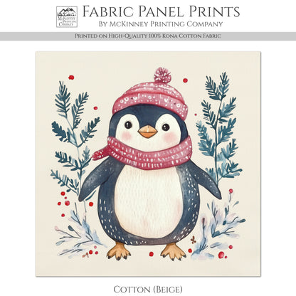 Penguin Fabric - Christmas Fabric Panel, Cotton, Baby Fabric, Animal, Decor, Wall Art, Large Print, Block Print, Cotton, Quilting, Quilt, Sewing