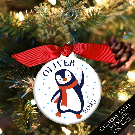 Penguin Ornament - Custom, Baby First Christmas, Boy, Personalize