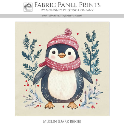 Penguin Fabric - Christmas Fabric Panel, Cotton, Baby Fabric, Animal, Decor, Wall Art, Large Print, Block Print, Cotton, Quilting, Quilt, Sewing