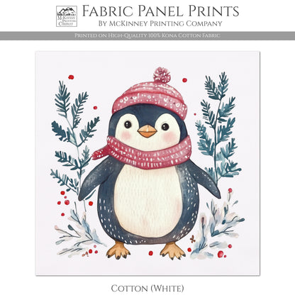 Penguin Fabric - Christmas Fabric Panel, Cotton, Baby Fabric, Animal, Decor, Wall Art, Large Print, Block Print, Cotton, Quilting, Quilt, Sewing