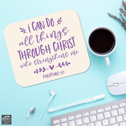 I can do all things through Christ who strengthens me - Philippians 4:13, Mouse Pad, Laptop, Computer Accessories, Bible Verse, Scripture, Office, Decor, Desktop, Christian Gift