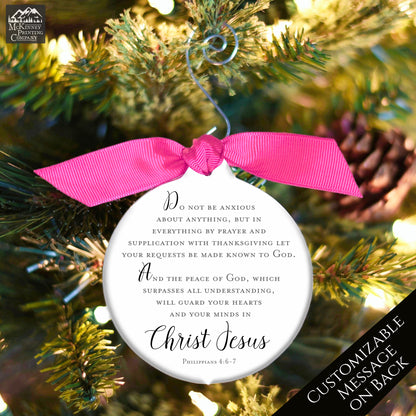 Philippians 4 6 7 - Christmas Ornament, Peace of God, Bible Verse