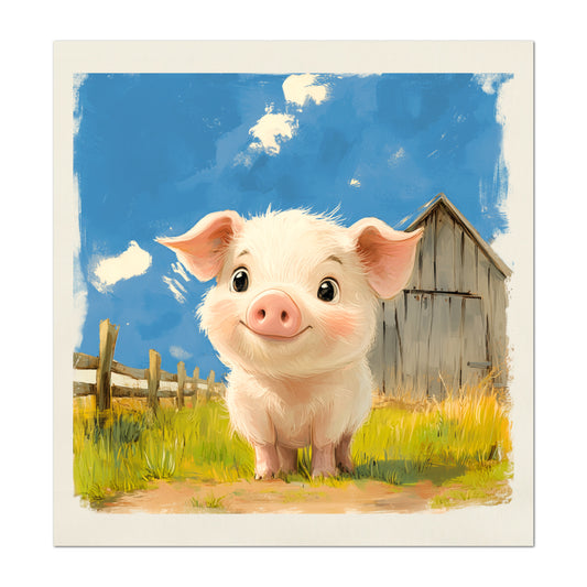 Farm Animal Fabric - Pig Fabric, Baby Fabric Panels, Cotton, Nursery Décor, Infant, Quilt Block, Wall Art, Quilting, Sewing