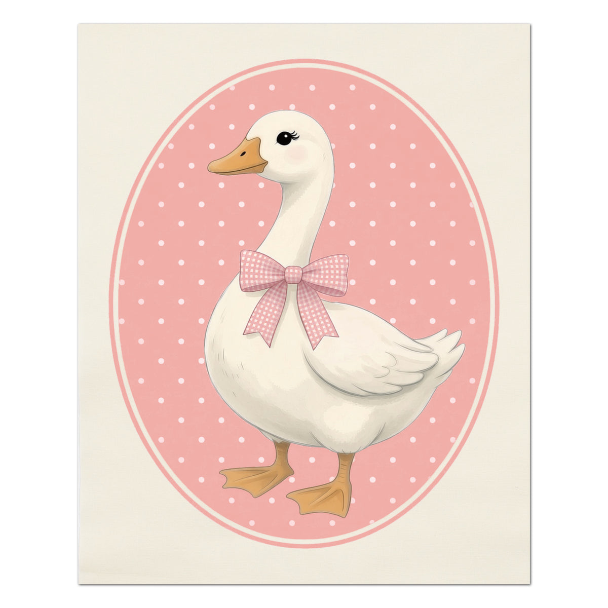 Pink Goose - Fabric Panel, Bow, Vintage, 1980's, Duck, Porch, Silly, Décor, Wall Art, Block Print, Cotton, Quilting