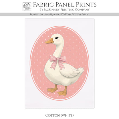 Pink Goose - Fabric Panel, Bow, Vintage, 1980's, Duck, Porch, Silly, Décor, Wall Art, Block Print, Cotton, Quilting
