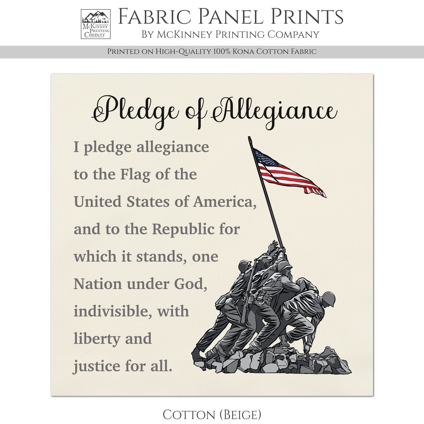 Patriotic Fabric - Pledge of Allegiance, American Flag, Americana, USA, Military, Veteran, Quilting, Quilt, Cotton