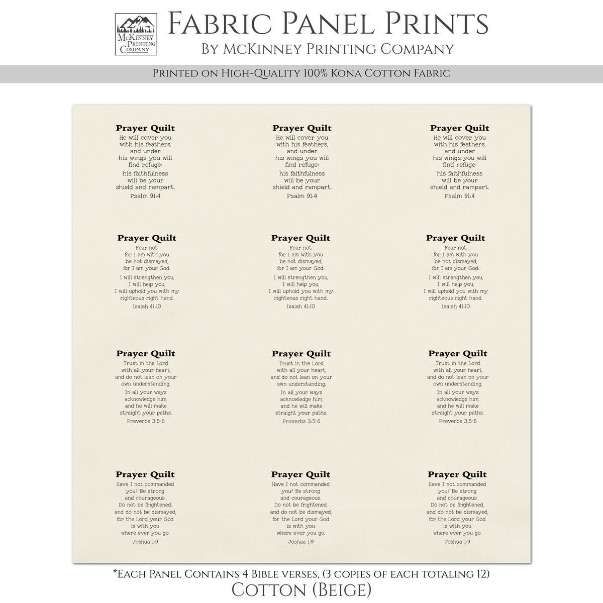 Pocket Prayer - Psalm 91, Isaiah 41 10, Proverbs 3 5 6, Joshua 1 9, Mini, Small Print, Cotton, Crafts, Quilting, Quilt Labels