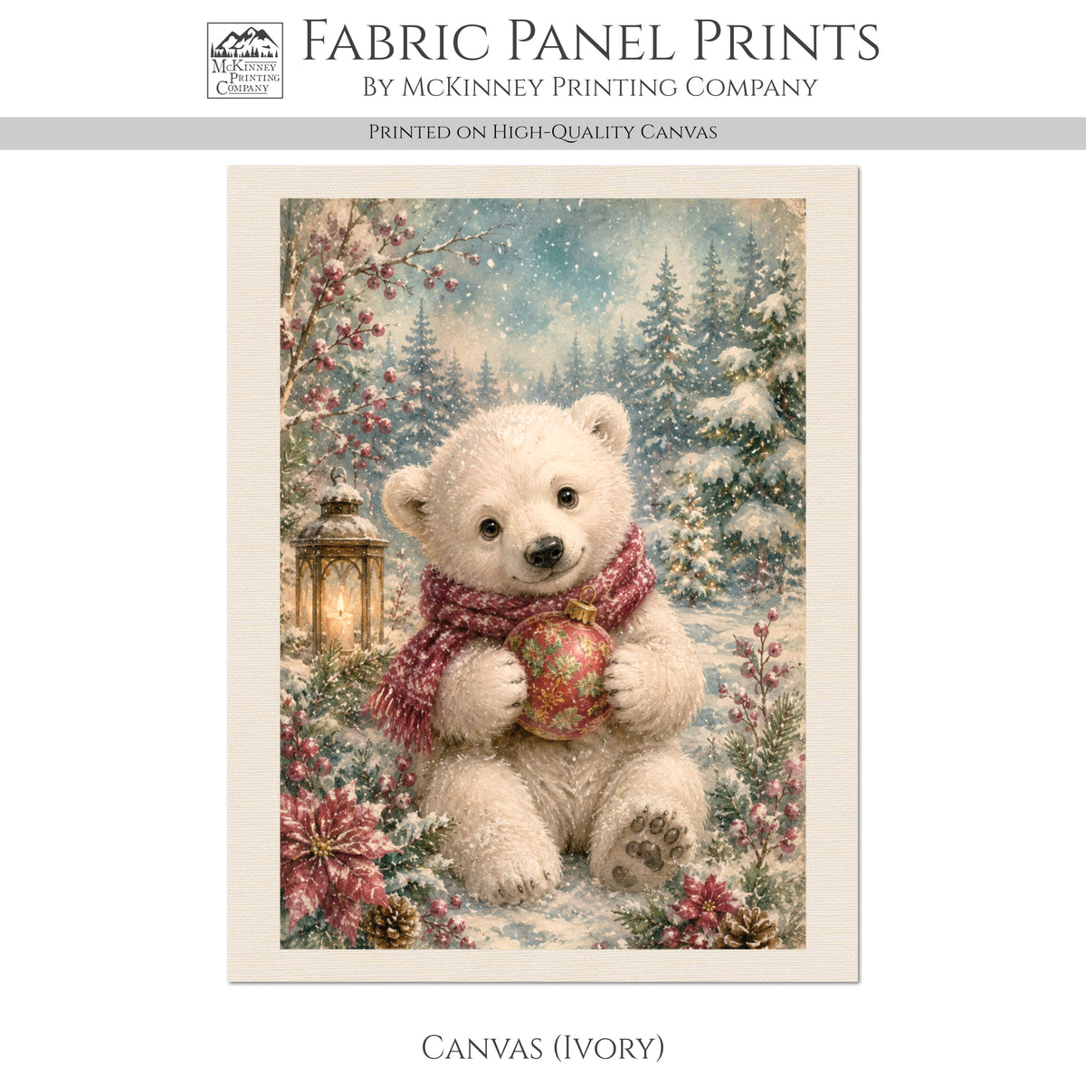 Polar Bear Fabric - Christmas Fabric Panels, Cotton, Baby Fabric Panels, Animal, Decor, Wall Art, Large Print, Block Print, Cotton, Quilting, Quilt