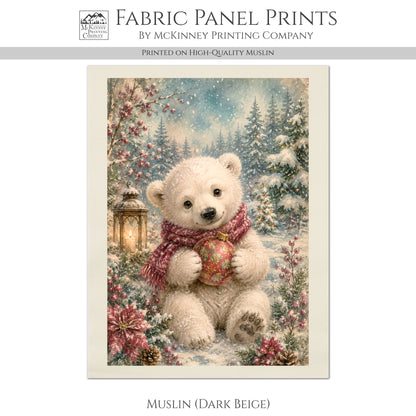 Polar Bear Fabric - Christmas Fabric Panels, Cotton, Baby Fabric Panels, Animal, Decor, Wall Art, Large Print, Block Print, Cotton, Quilting, Quilt