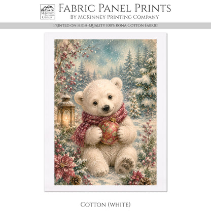 Polar Bear Fabric - Christmas Fabric Panels, Cotton, Baby Fabric Panels, Animal, Decor, Wall Art, Large Print, Block Print, Cotton, Quilting, Quilt