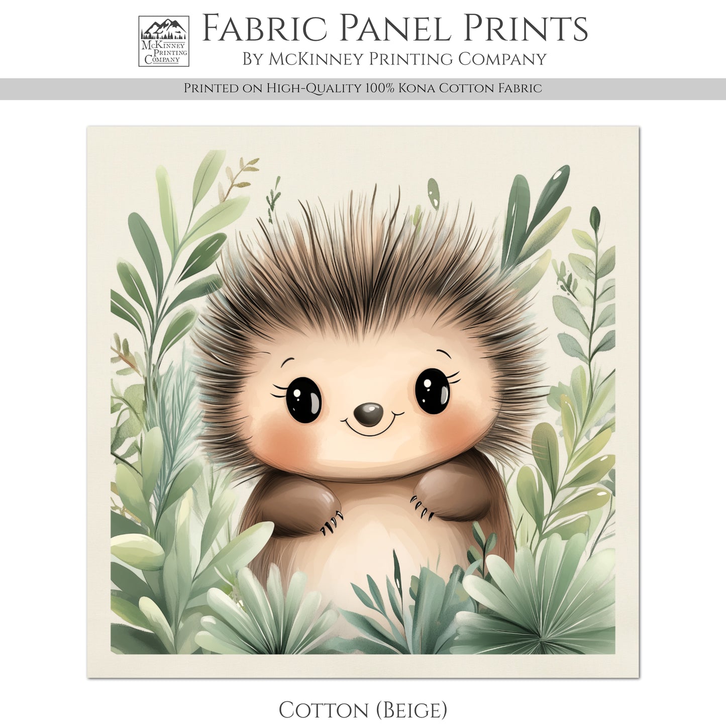 Woodland Animal Fabric - Porcupine, Baby Fabric Panels, Forest, Nursery Décor, Quilt Block, Wall Art, Cotton, Quilting