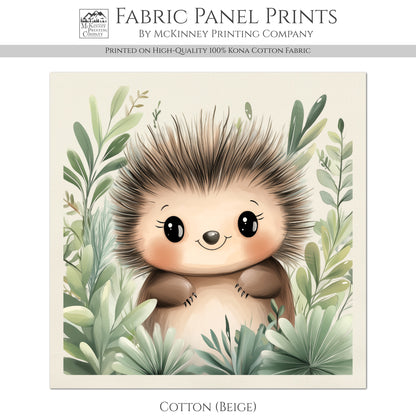 Woodland Animal Fabric - Porcupine, Baby Fabric Panels, Forest, Nursery Décor, Quilt Block, Wall Art, Cotton, Quilting