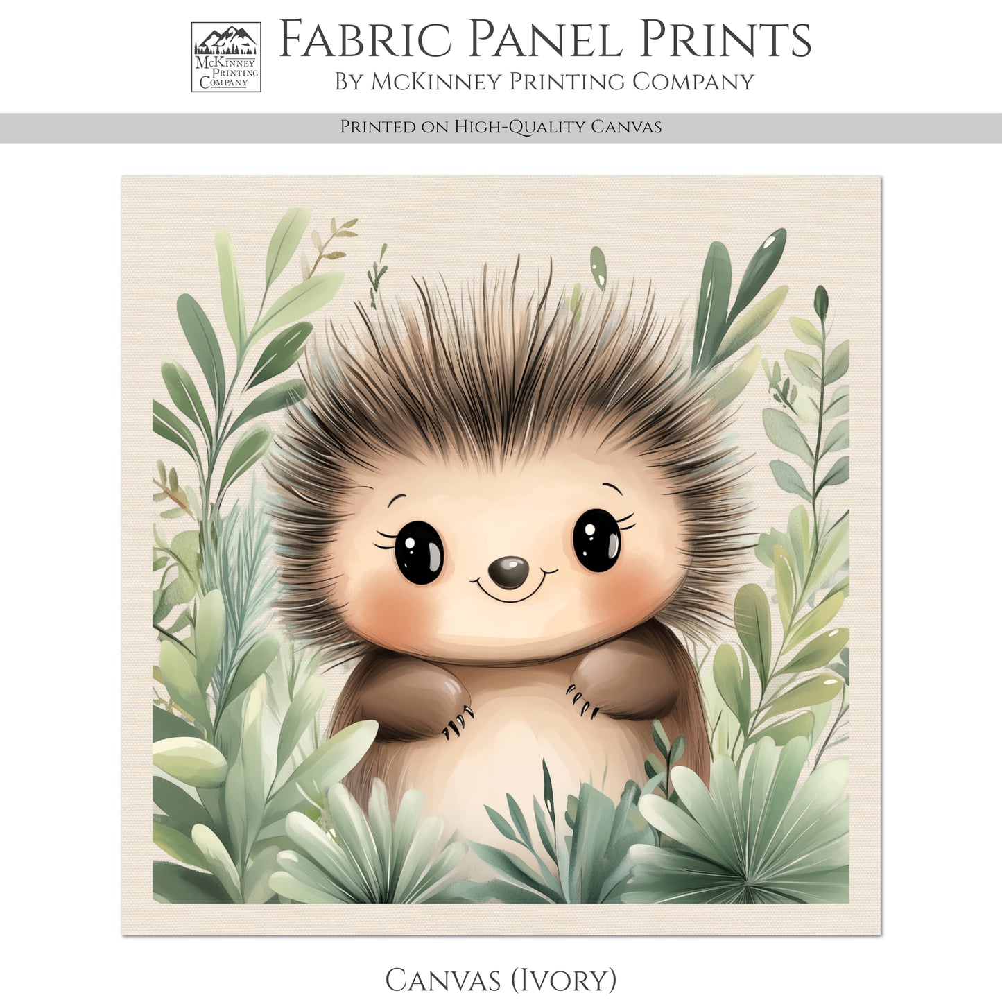Woodland Animal Fabric - Porcupine, Baby Fabric Panels, Forest, Nursery Décor, Quilt Block, Wall Art, Cotton, Quilting