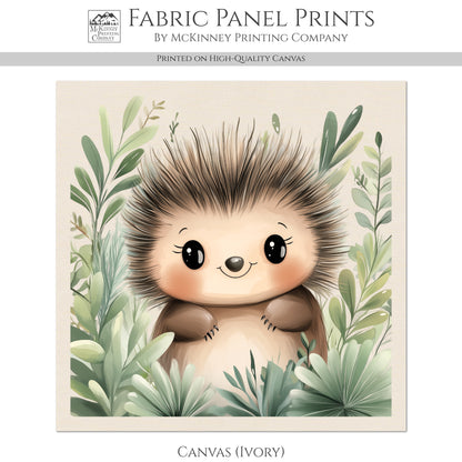 Woodland Animal Fabric - Porcupine, Baby Fabric Panels, Forest, Nursery Décor, Quilt Block, Wall Art, Cotton, Quilting