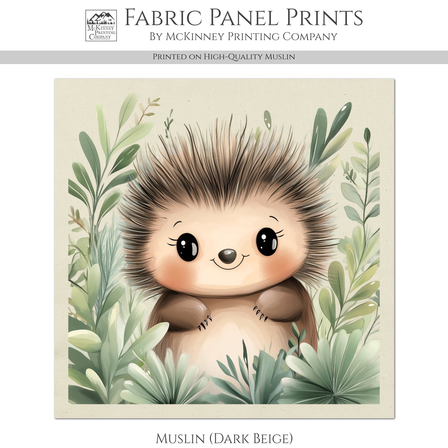 Woodland Animal Fabric - Porcupine, Baby Fabric Panels, Forest, Nursery Décor, Quilt Block, Wall Art, Cotton, Quilting