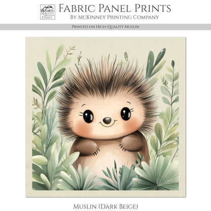 Woodland Animal Fabric - Porcupine, Baby Fabric Panels, Forest, Nursery Décor, Quilt Block, Wall Art, Cotton, Quilting