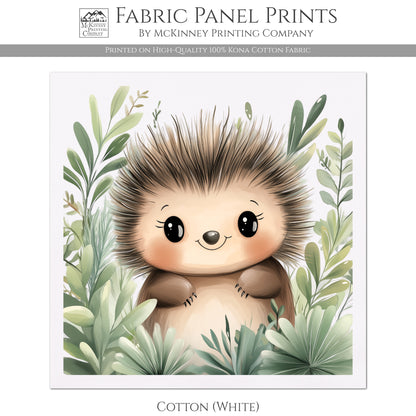 Woodland Animal Fabric - Porcupine, Baby Fabric Panels, Forest, Nursery Décor, Quilt Block, Wall Art, Cotton, Quilting