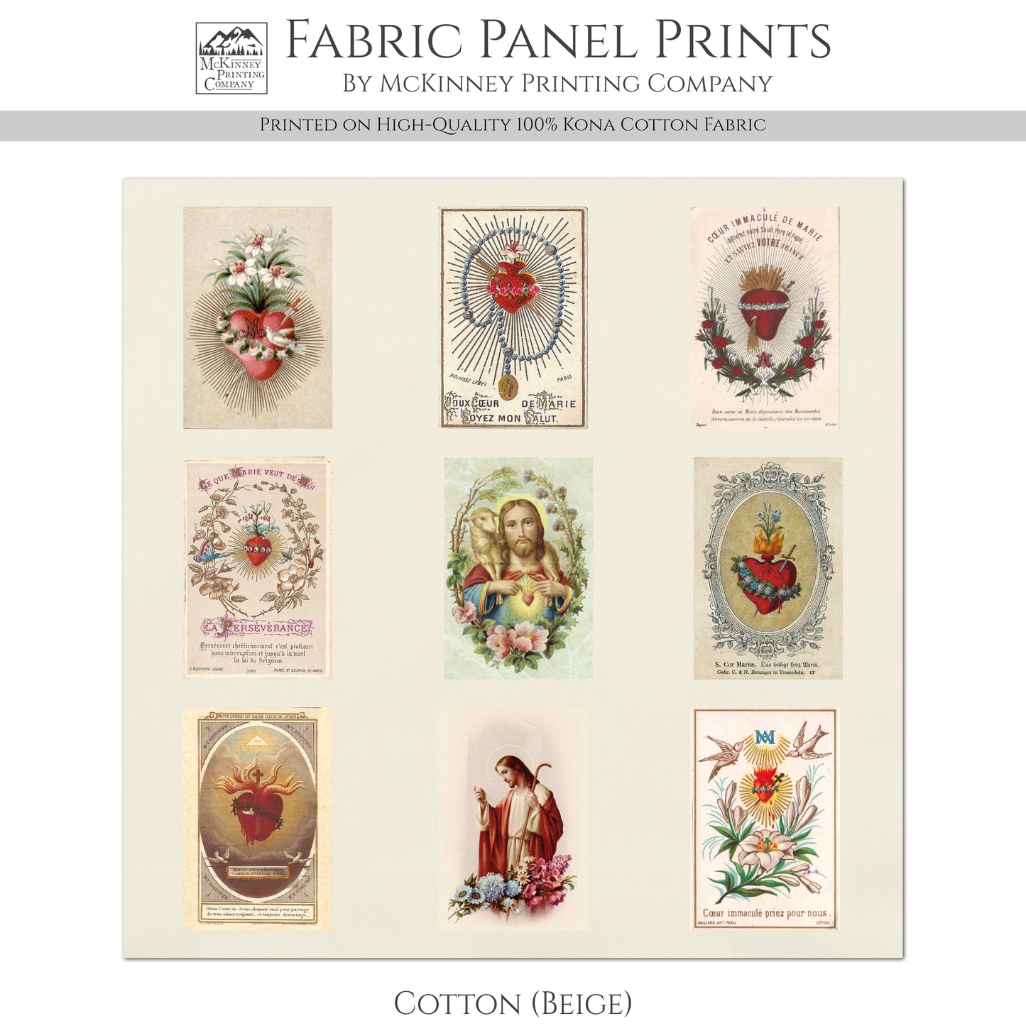 Sacred Heart Patch - Fabric Prayer Cards, Religious Ephemera, Shrine, Vintage, Christian, Quilt, Holy, Jesus