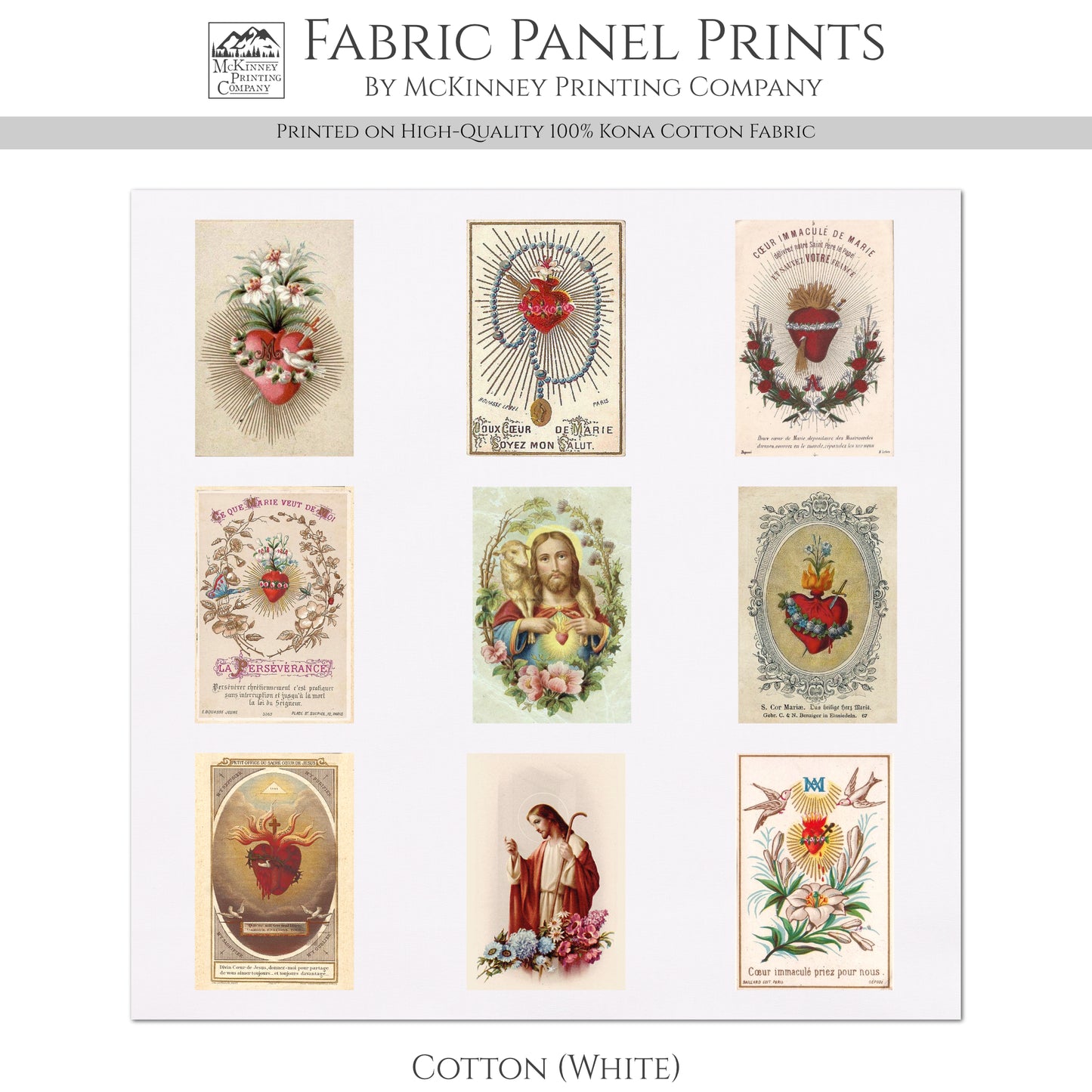 Sacred Heart Patch - Fabric Prayer Cards, Religious Ephemera, Shrine, Vintage, Christian, Quilt, Holy, Jesus