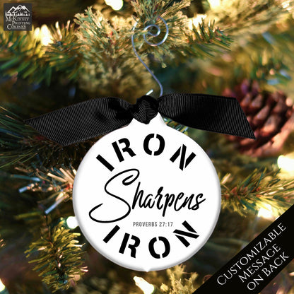 Iron Sharpens Iron - Christmas Ornament, Proverbs 27 17, Bible Verse