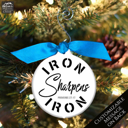 Iron Sharpens Iron - Christmas Ornament, Proverbs 27 17, Bible Verse