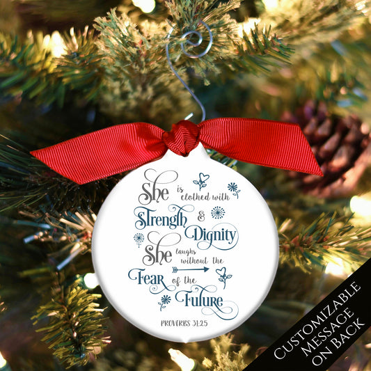 Proverbs 31 - Strength Ornament, Christmas, Girl, Woman, Inspirational