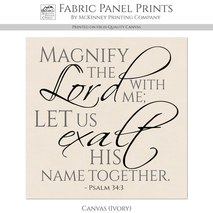 Christian Fabric - Psalm 34:3, Wedding, Engagement, Anniversary, Bible Verse, Large Print Fabric, Panel, Block, Cotton, Quilting, Quilt