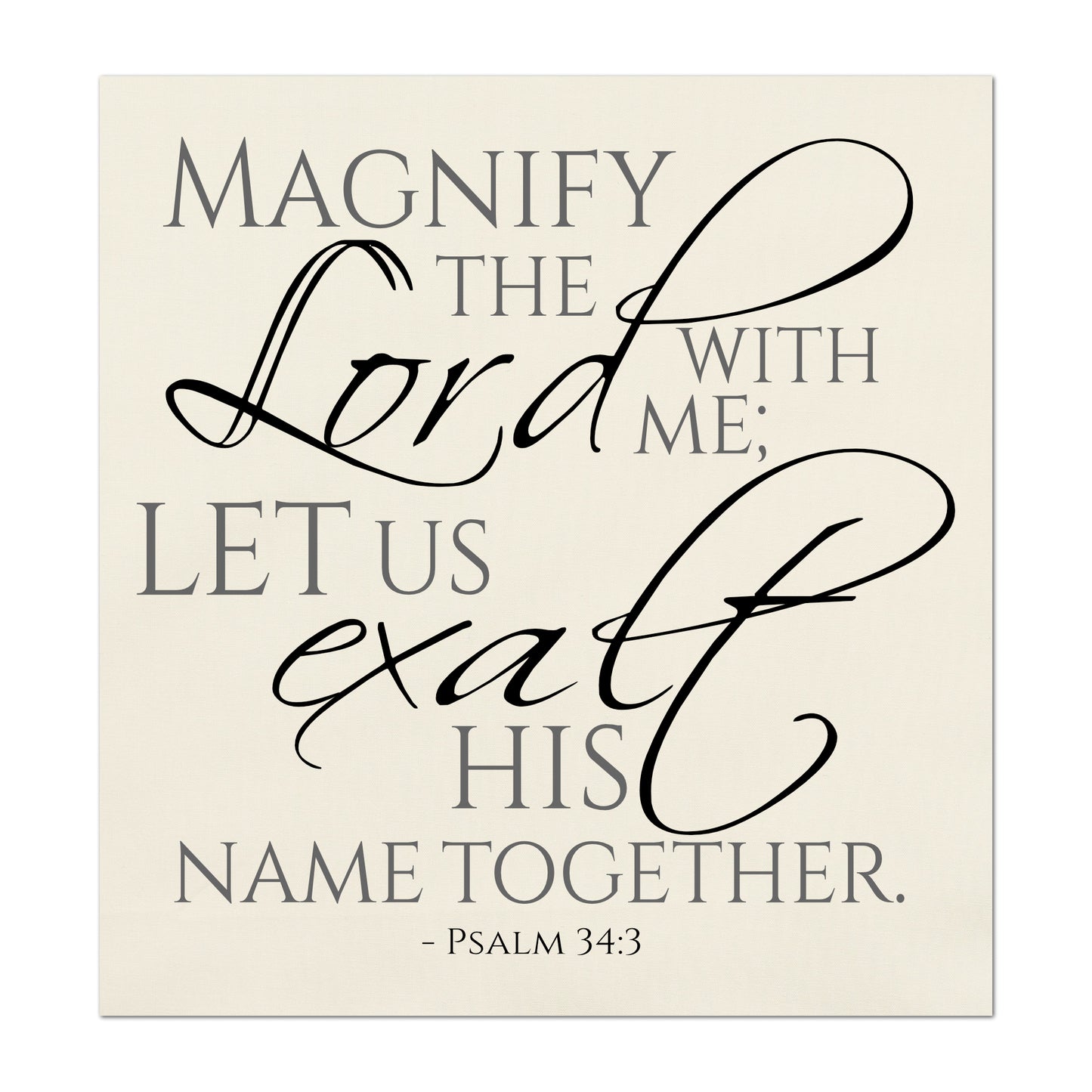 Christian Fabric - Psalm 34:3, Wedding, Engagement, Anniversary, Bible Verse, Large Print Fabric, Panel, Block, Cotton, Quilting, Quilt