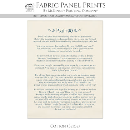 Psalm 90 - Scripture Fabric, Religious, Christian, Large, Cotton Quilt Block, Quilting, Sewing