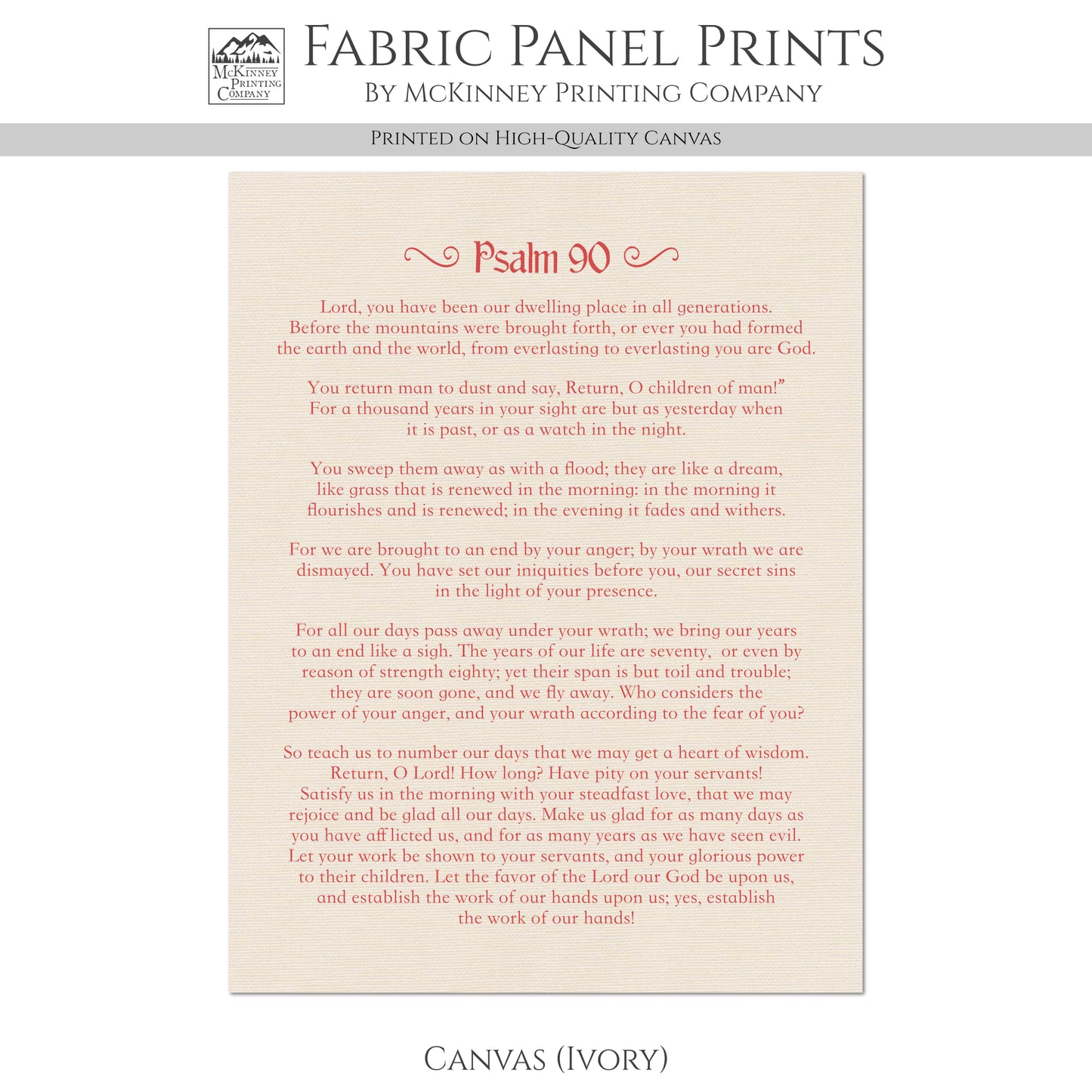 Psalm 90 - Scripture Fabric, Religious, Christian, Large, Cotton Quilt Block, Quilting, Sewing