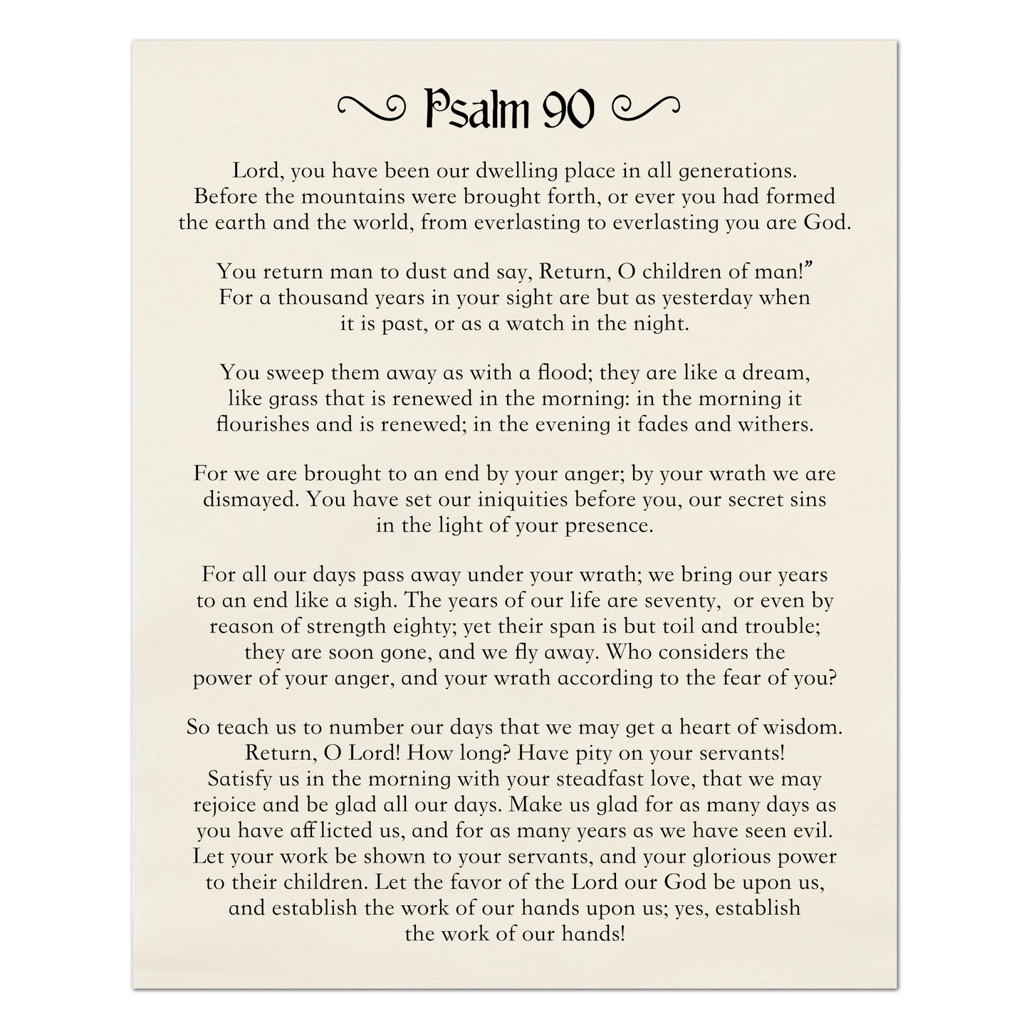 Psalm 90 - Scripture Fabric, Religious, Christian, Large, Cotton Quilt Block, Quilting, Sewing