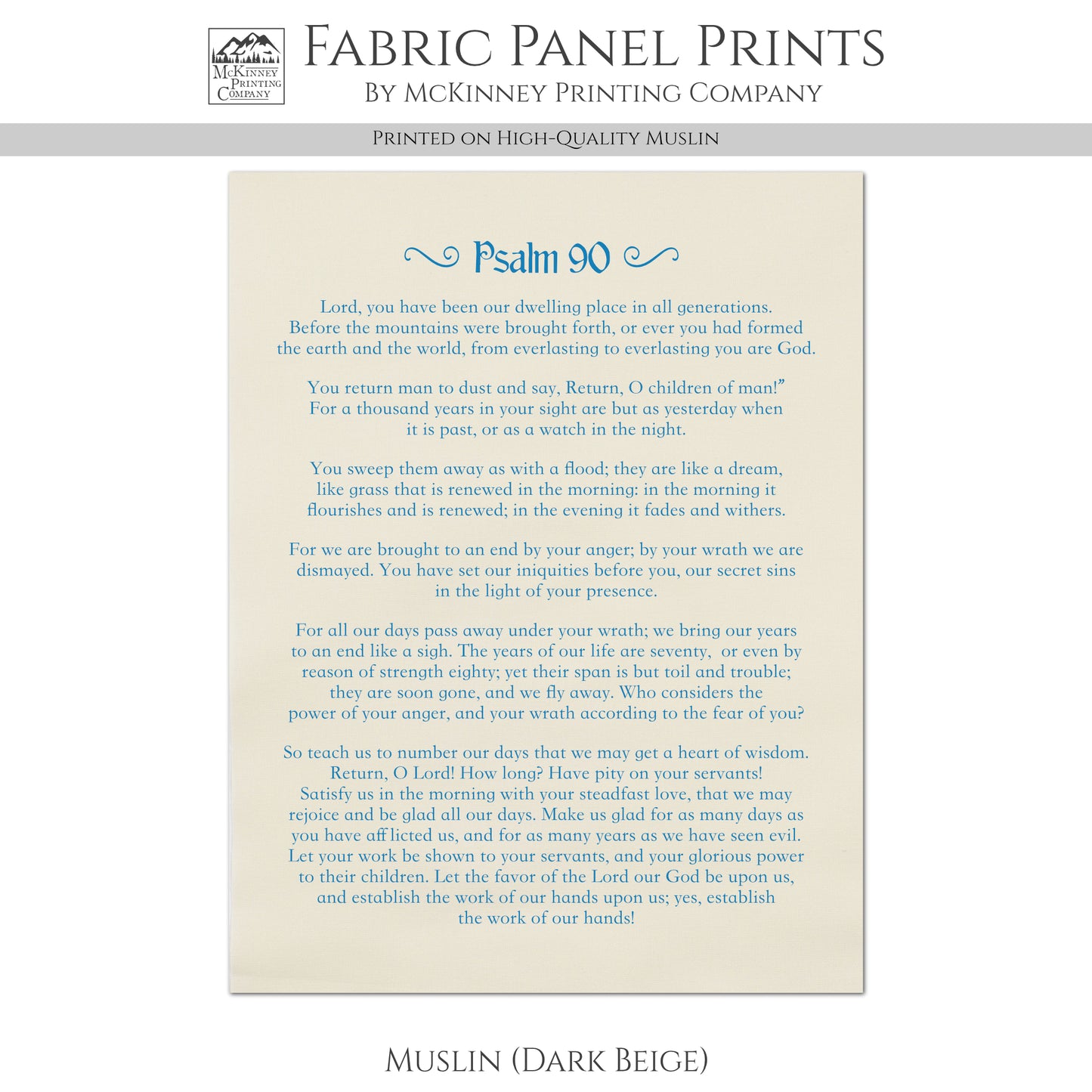 Psalm 90 - Scripture Fabric, Religious, Christian, Large, Cotton Quilt Block, Quilting, Sewing