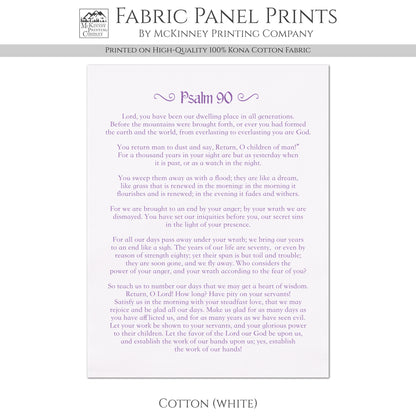Psalm 90 - Scripture Fabric, Religious, Christian, Large, Cotton Quilt Block, Quilting, Sewing