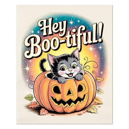 Halloween Fabric Panel - Vintage, Retro, Fall, Cat, Pumpkin, Large Print Fabric, Block Print Fabric, Cotton, Quilting, Quilt, Canvas