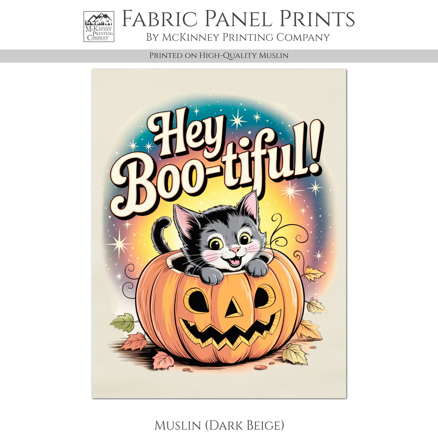 Halloween Fabric Panel - Vintage, Retro, Fall, Cat, Pumpkin, Large Print Fabric, Block Print Fabric, Cotton, Quilting, Quilt, Canvas