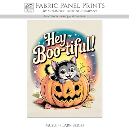 Halloween Fabric Panel - Vintage, Retro, Fall, Cat, Pumpkin, Large Print Fabric, Block Print Fabric, Cotton, Quilting, Quilt, Canvas
