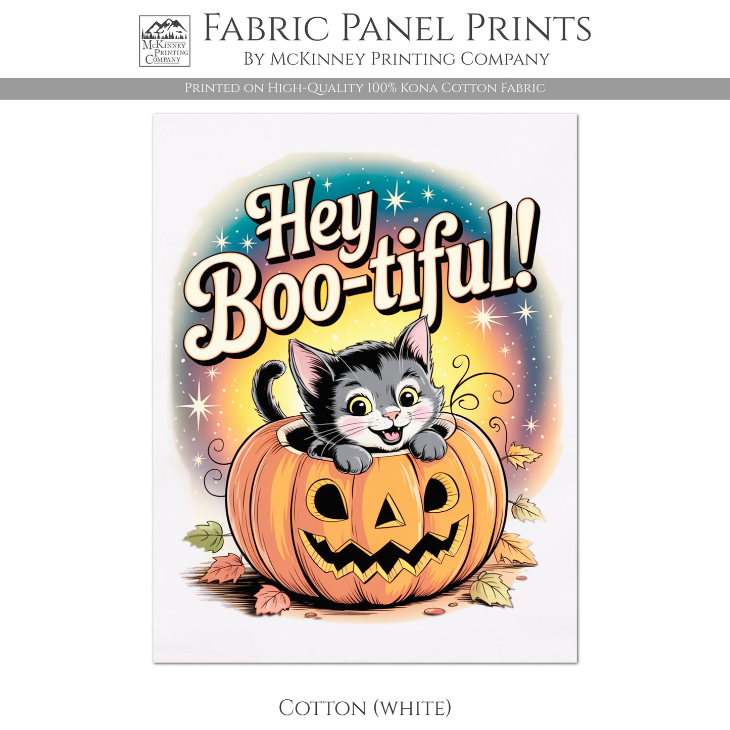 Halloween Fabric Panel - Vintage, Retro, Fall, Cat, Pumpkin, Large Print Fabric, Block Print Fabric, Cotton, Quilting, Quilt, Canvas