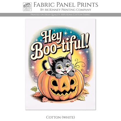 Halloween Fabric Panel - Vintage, Retro, Fall, Cat, Pumpkin, Large Print Fabric, Block Print Fabric, Cotton, Quilting, Quilt, Canvas