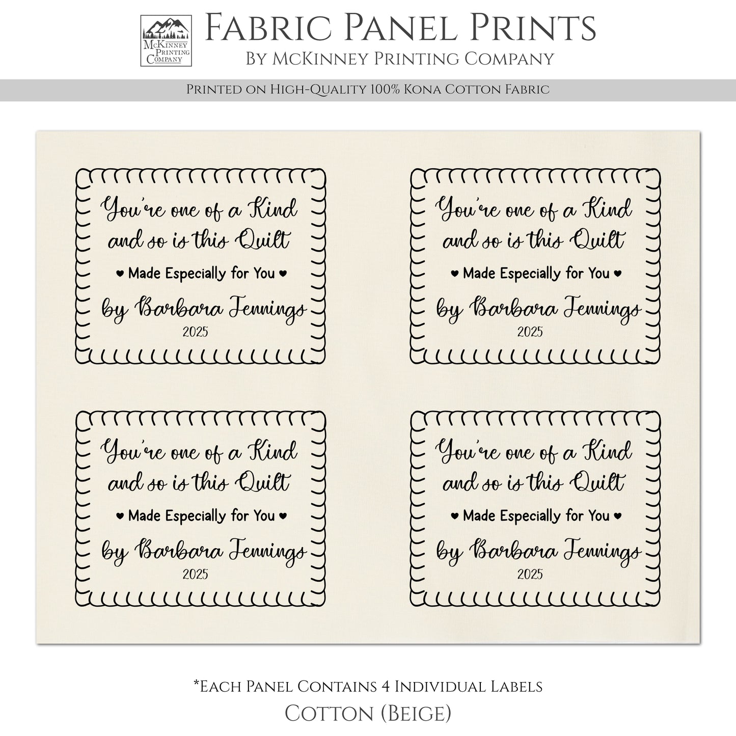 Quilt Labels - Fabric Tags, Personalized, Handmade for Sewing & Crafts, Quilt Block, Cotton