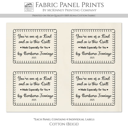 Quilt Labels - Fabric Tags, Personalized, Handmade for Sewing & Crafts, Quilt Block, Cotton