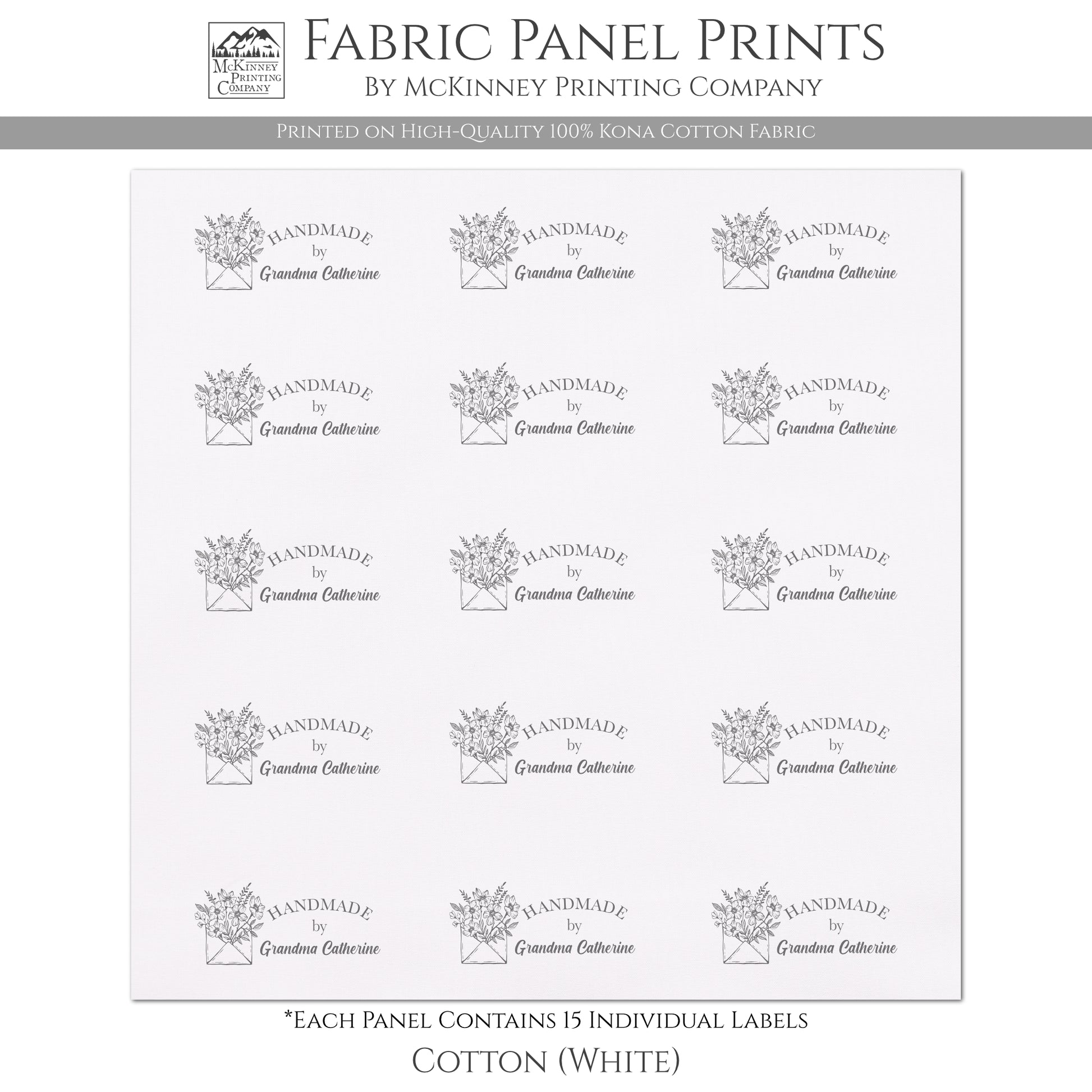 Quilt Labels - Fabric Panel Print for Handmade Sewing and Craft Projects, Supplies and Materials - Kona Cotton, White