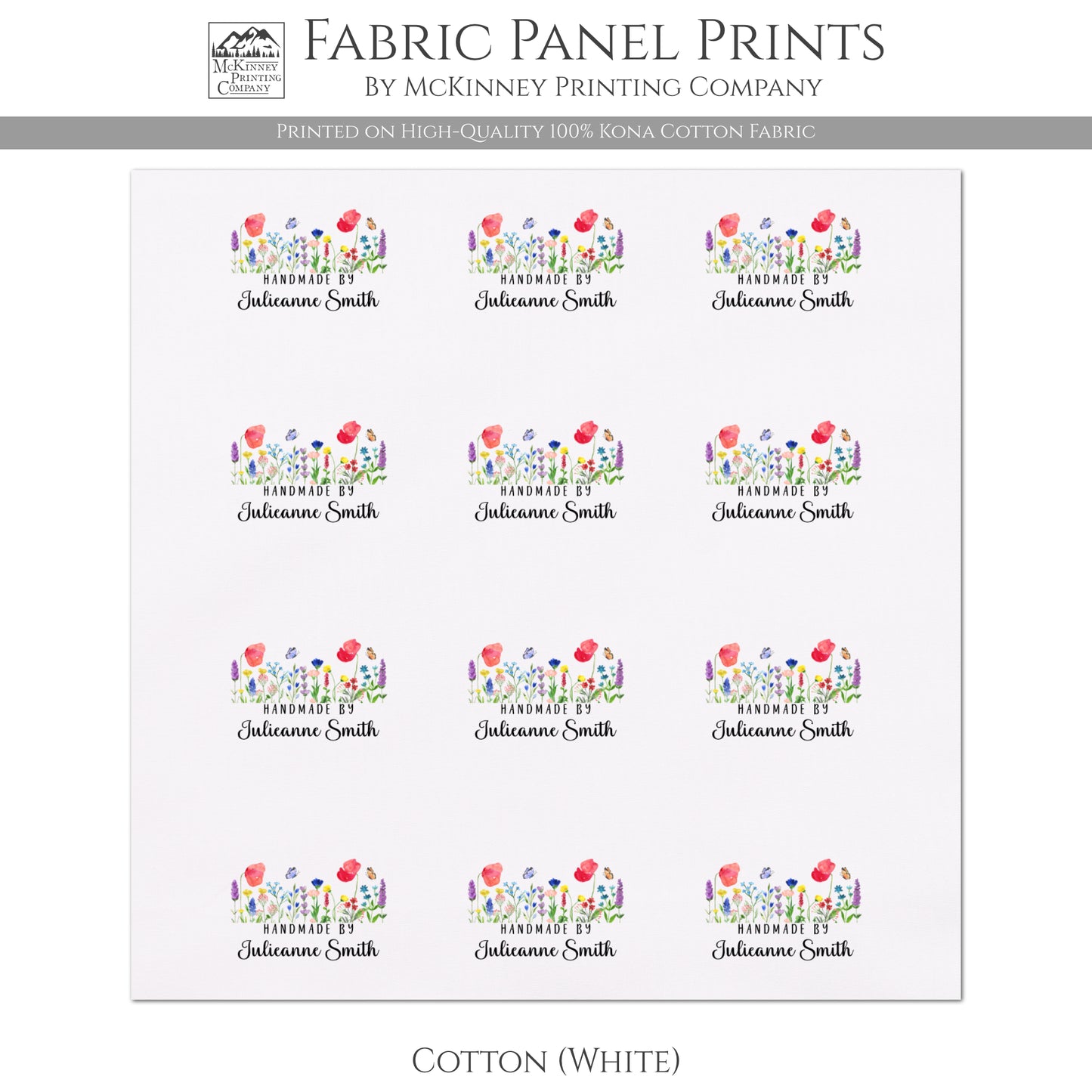 Quilt Labels - Handmade, Fabric Tags, Quilting, Crafting and Sewing Tags, Watercolor, Floral