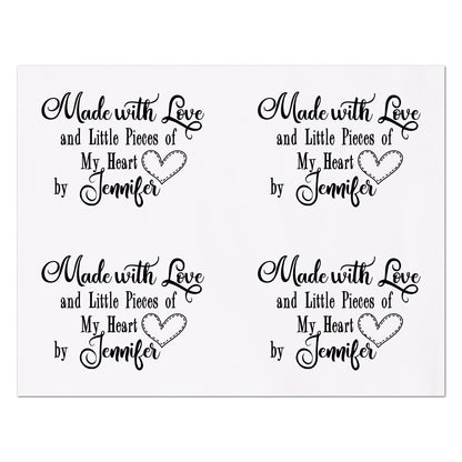 Quilt Labels - Made with Love and Little Pieces of My Heart - Personalized Name, Kona Cotton Fabric