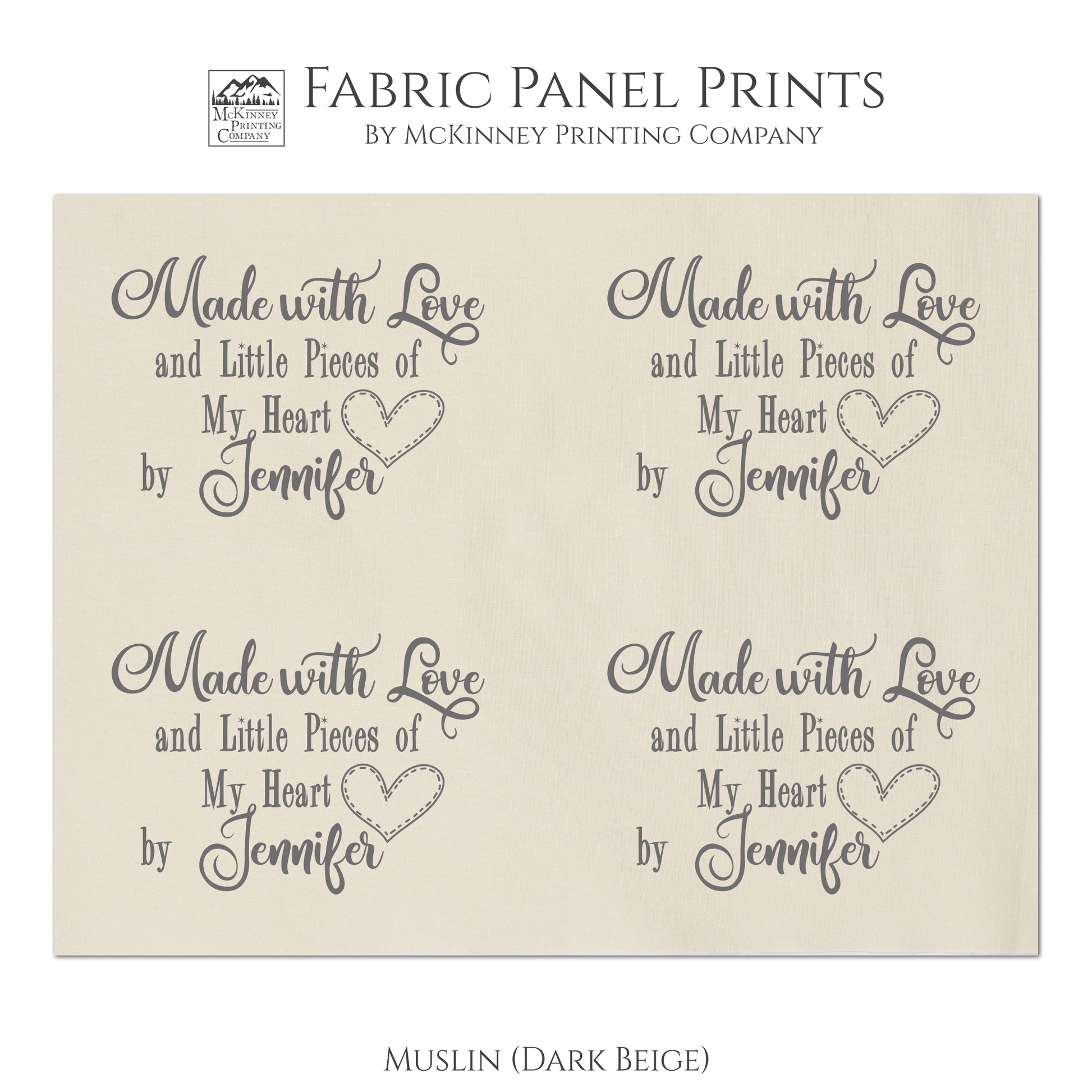 Quilt Labels - Made with Love and Little Pieces of My Heart - Personalized Name, Muslin