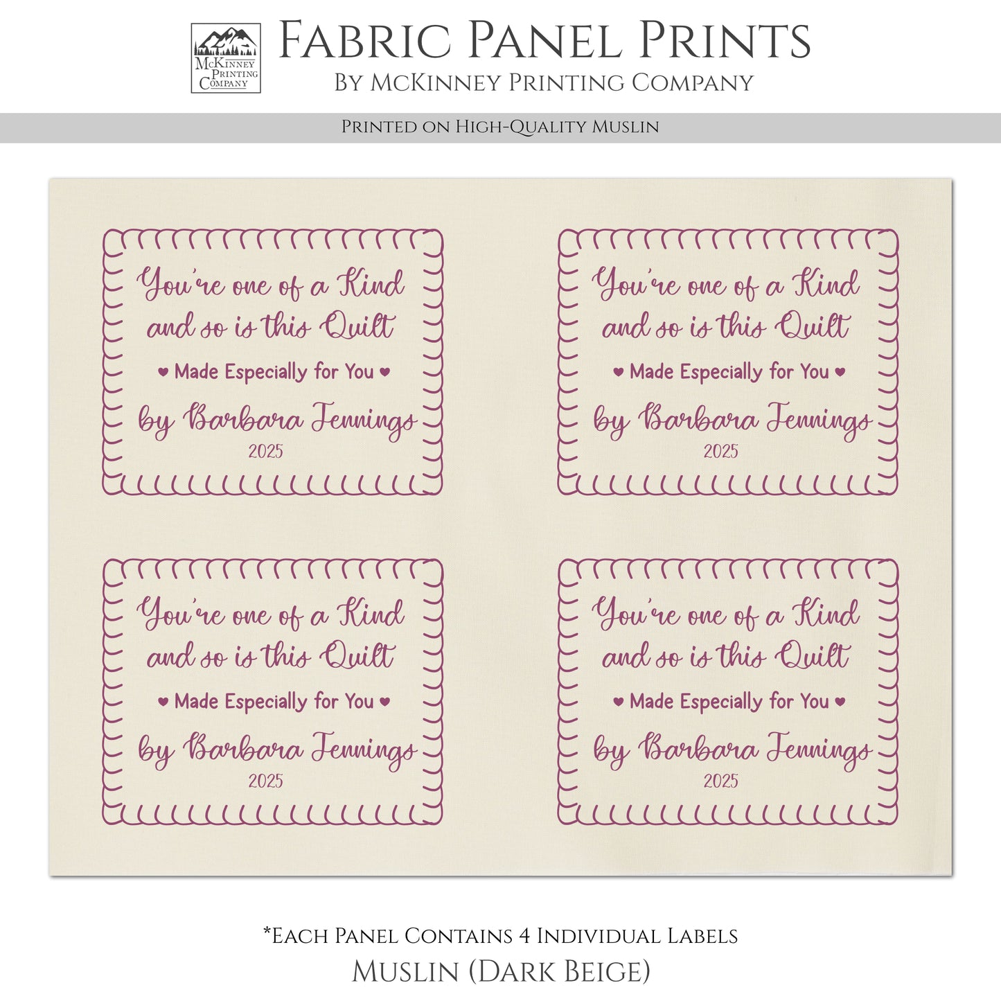 Quilt Labels - Fabric Tags, Personalized, Handmade for Sewing & Crafts, Quilt Block, Cotton