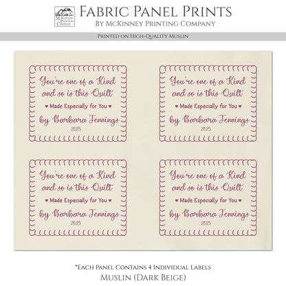 Quilt Labels - Fabric Tags, Personalized, Handmade for Sewing & Crafts, Quilt Block, Cotton
