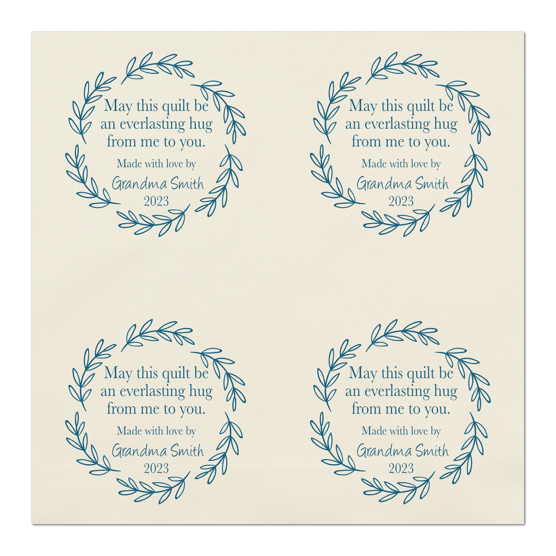 Personalized Quilt Labels - "May This Quilt Be An Everlasting Hug From Me To You" Sew-On Tags