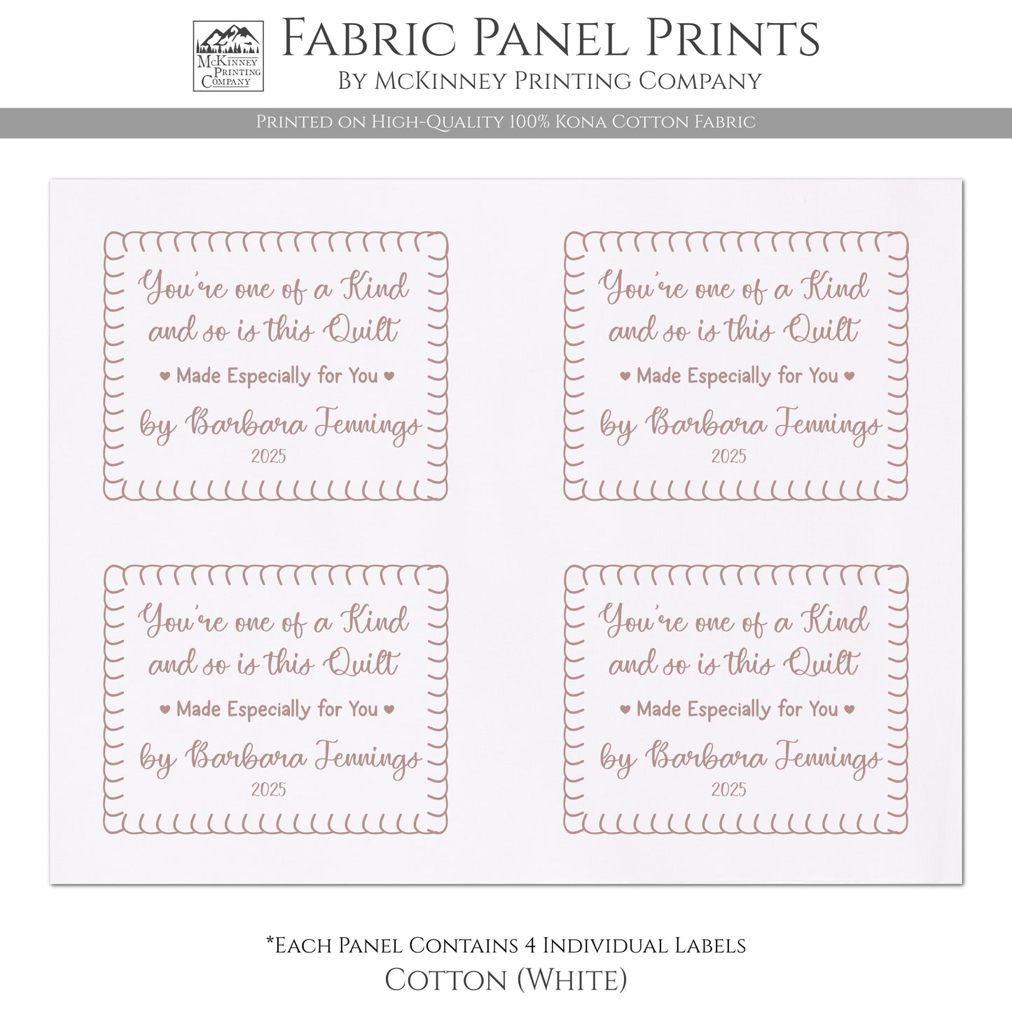 Quilt Labels - Fabric Tags, Personalized, Handmade for Sewing & Crafts, Quilt Block, Cotton