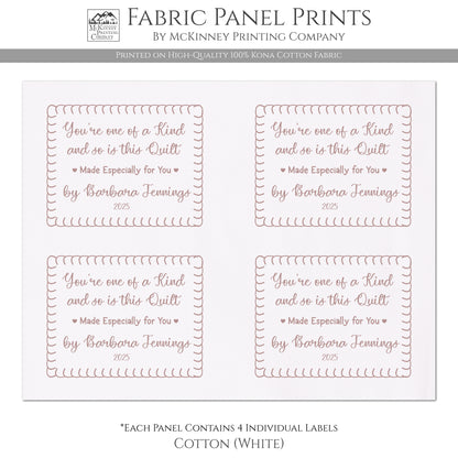 Quilt Labels - Fabric Tags, Personalized, Handmade for Sewing & Crafts, Quilt Block, Cotton